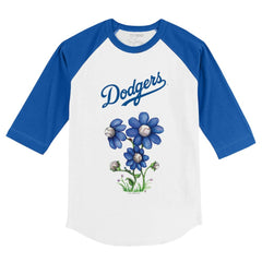 Los Angeles Dodgers Tiny Turnip Youth Blooming Baseballs 3/4-Sleeve Raglan T-Shirt - White/Royal