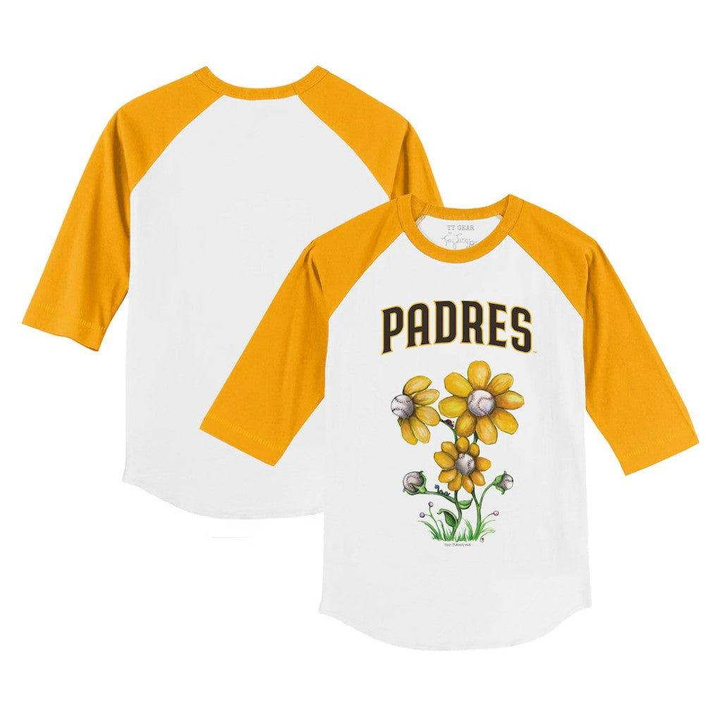 San Diego Padres Tiny Turnip Youth Blooming Baseballs 3/4-Sleeve Raglan T-Shirt - White/Gold