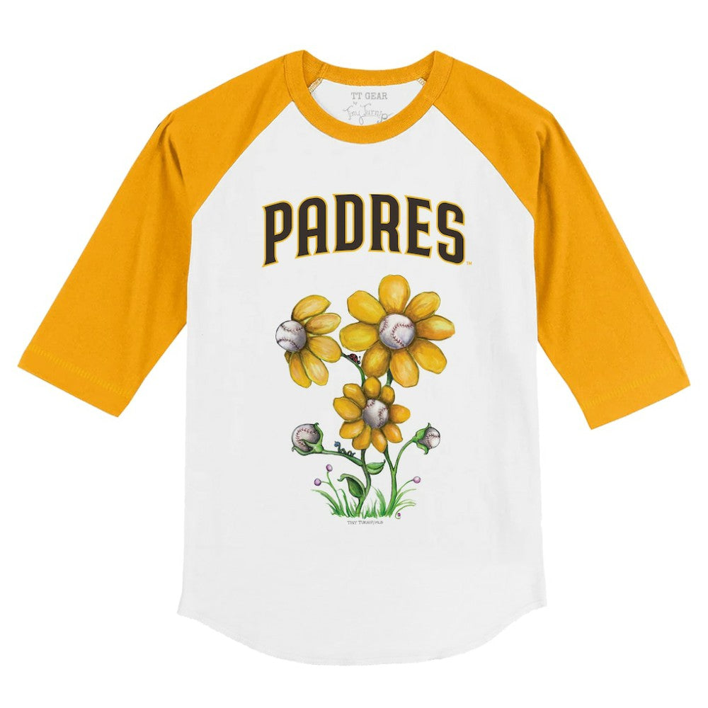 San Diego Padres Tiny Turnip Youth Blooming Baseballs 3/4-Sleeve Raglan T-Shirt - White/Gold