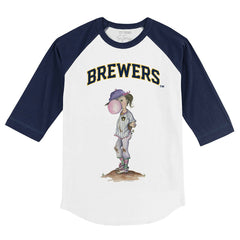 Milwaukee Brewers Tiny Turnip Youth Bubbles 3/4-Sleeve Raglan T-Shirt - White/Navy