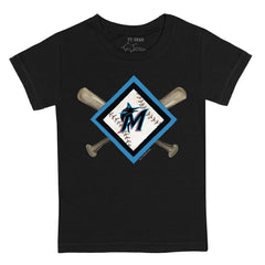 Miami Marlins Tiny Turnip Youth Diamond Cross Bats T-Shirt - Black