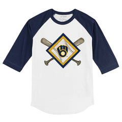 Milwaukee Brewers Tiny Turnip Youth Diamond Cross Bats 3/4-Sleeve Raglan T-Shirt - White/Navy