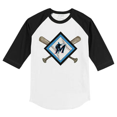 Miami Marlins Tiny Turnip Youth Diamond Cross Bats 3/4-Sleeve Raglan T-Shirt - White/Black