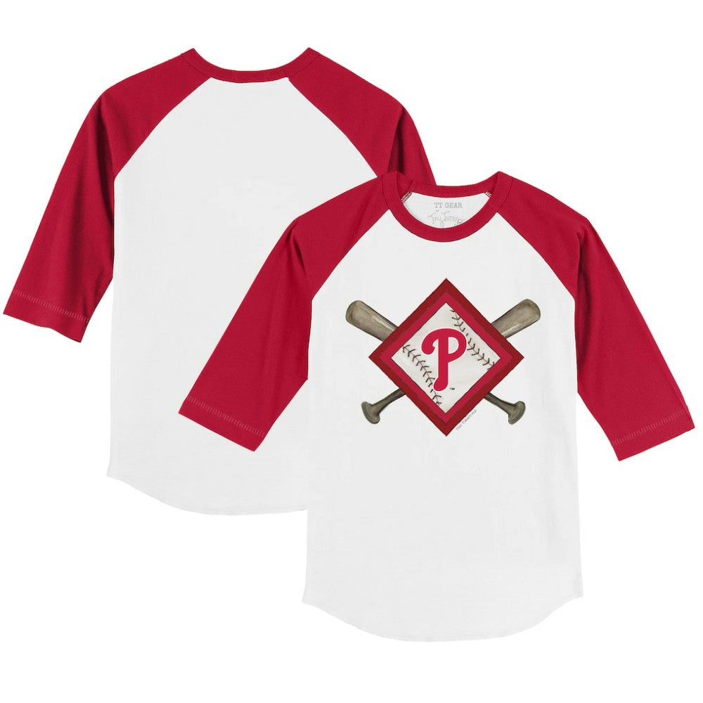 Philadelphia Phillies Tiny Turnip Youth Diamond Cross Bats 3/4-Sleeve Raglan T-Shirt - White/Red