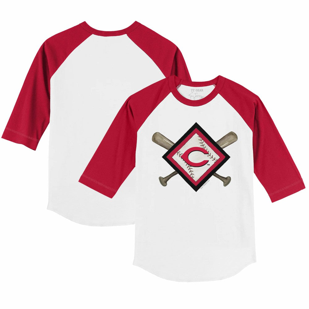 Cincinnati Reds Tiny Turnip Youth Diamond Cross Bats 3/4-Sleeve Raglan T-Shirt - White/Red