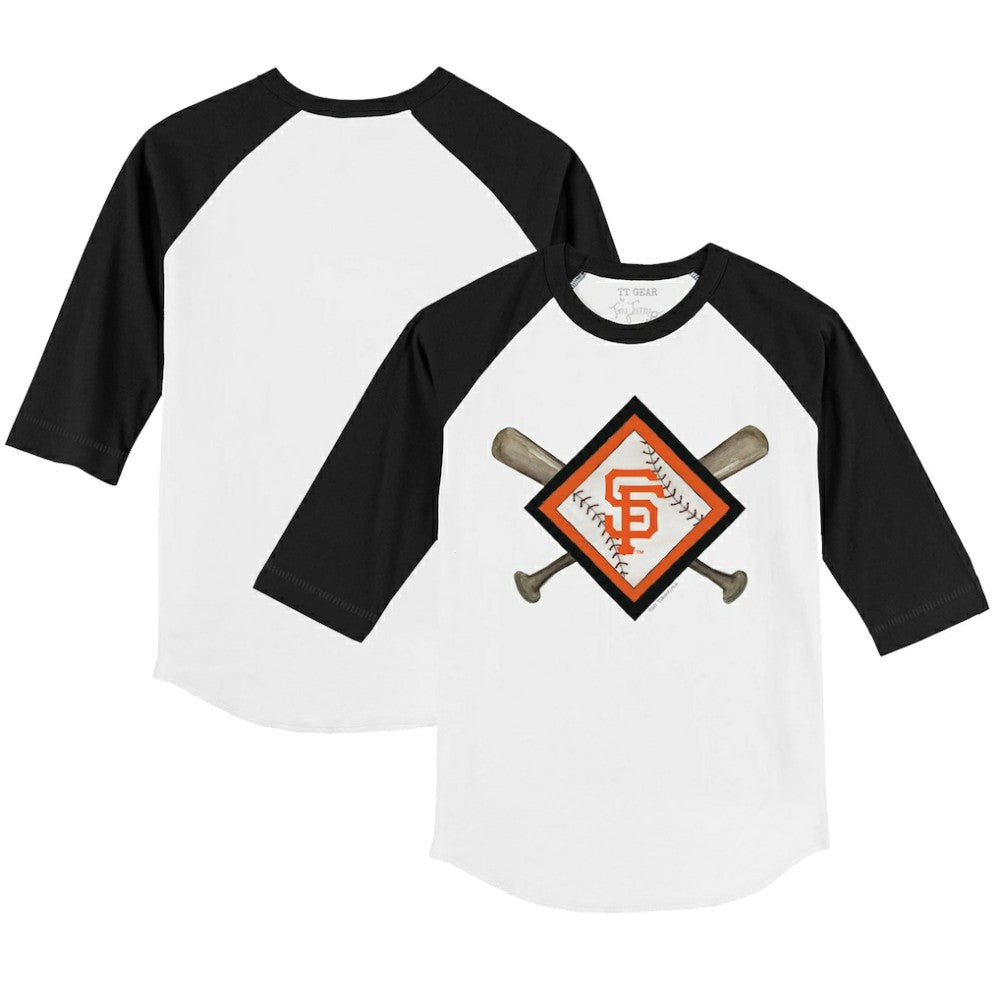 San Francisco Giants Tiny Turnip Youth Diamond Cross Bats 3/4-Sleeve Raglan T-Shirt - White/Black