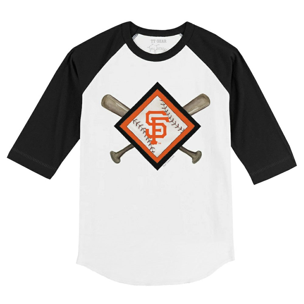San Francisco Giants Tiny Turnip Youth Diamond Cross Bats 3/4-Sleeve Raglan T-Shirt - White/Black