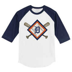 Detroit Tigers Tiny Turnip Youth Diamond Cross Bats 3/4-Sleeve Raglan T-Shirt - White/Navy