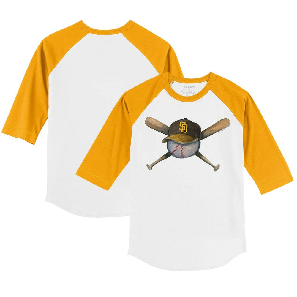 San Diego Padres Tiny Turnip Youth Hat Crossbats 3/4-Sleeve Raglan T-Shirt - White/Gold