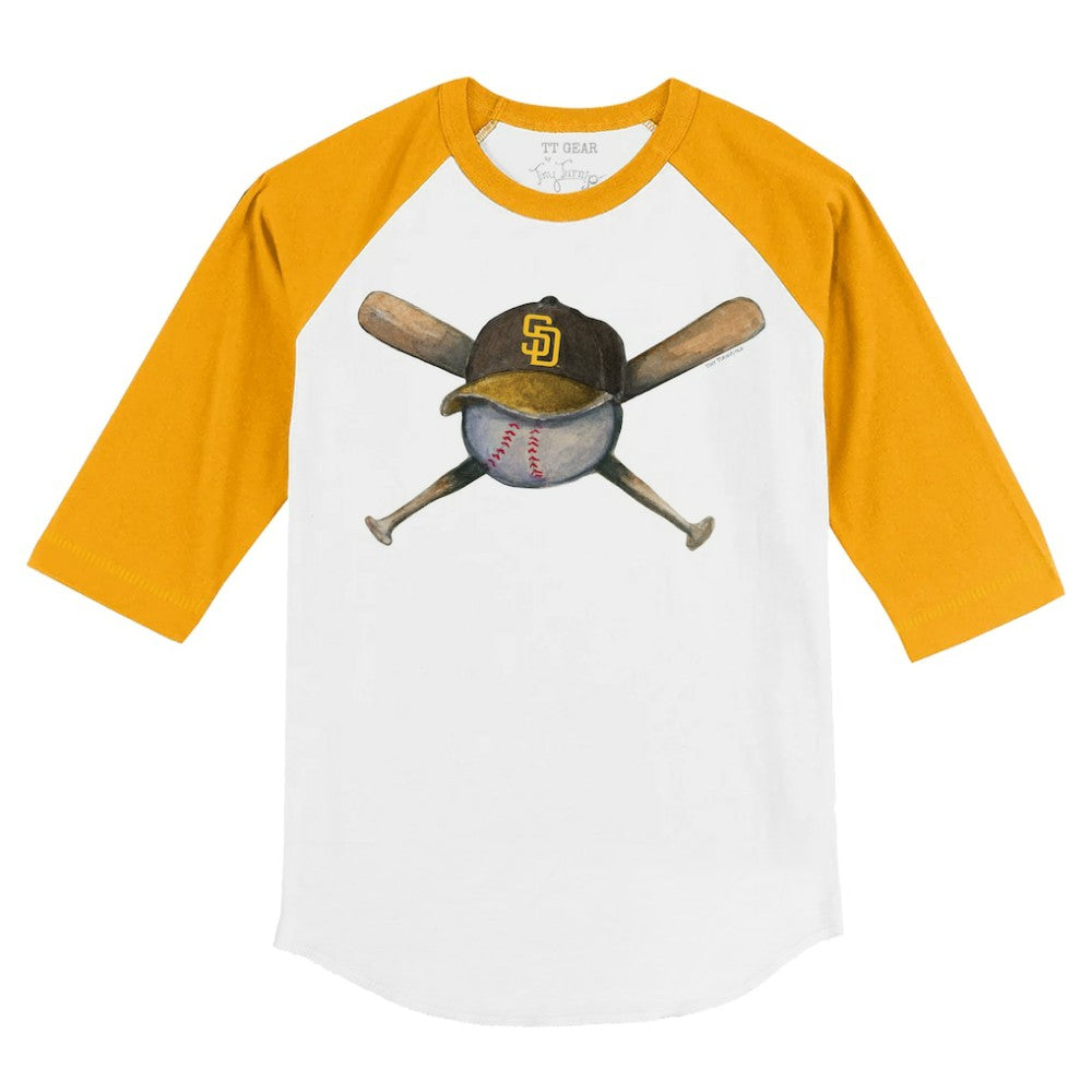 San Diego Padres Tiny Turnip Youth Hat Crossbats 3/4-Sleeve Raglan T-Shirt - White/Gold