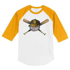 San Diego Padres Tiny Turnip Youth Hat Crossbats 3/4-Sleeve Raglan T-Shirt - White/Gold