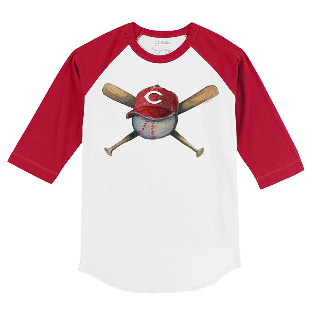 Cincinnati Reds Tiny Turnip Youth Hat Crossbats 3/4-Sleeve Raglan T-Shirt - White/Red