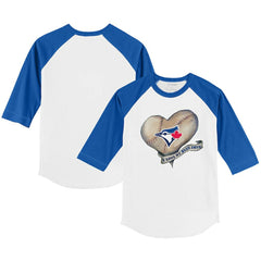 Toronto Blue Jays Tiny Turnip Youth Heart Banner 3/4-Sleeve Raglan T-Shirt - White/Royal