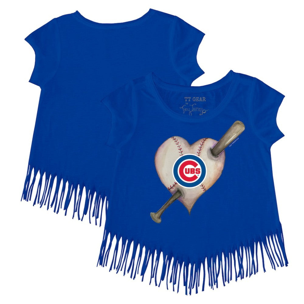 Chicago Cubs Tiny Turnip Girls Youth Heart Bat Fringe T-Shirt - Royal