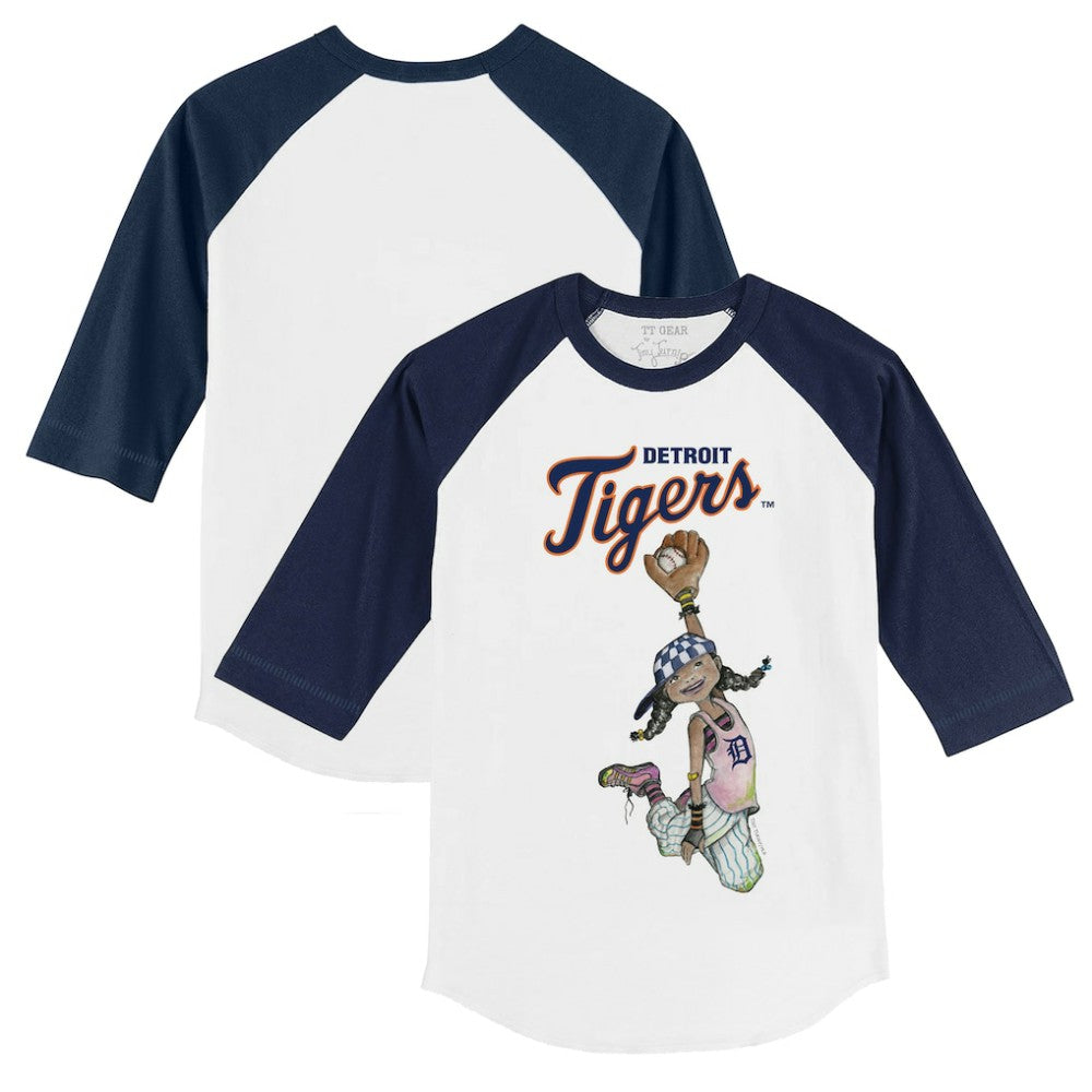 Detroit Tigers Tiny Turnip Youth Jada 3/4-Sleeve Raglan T-Shirt - White/Navy