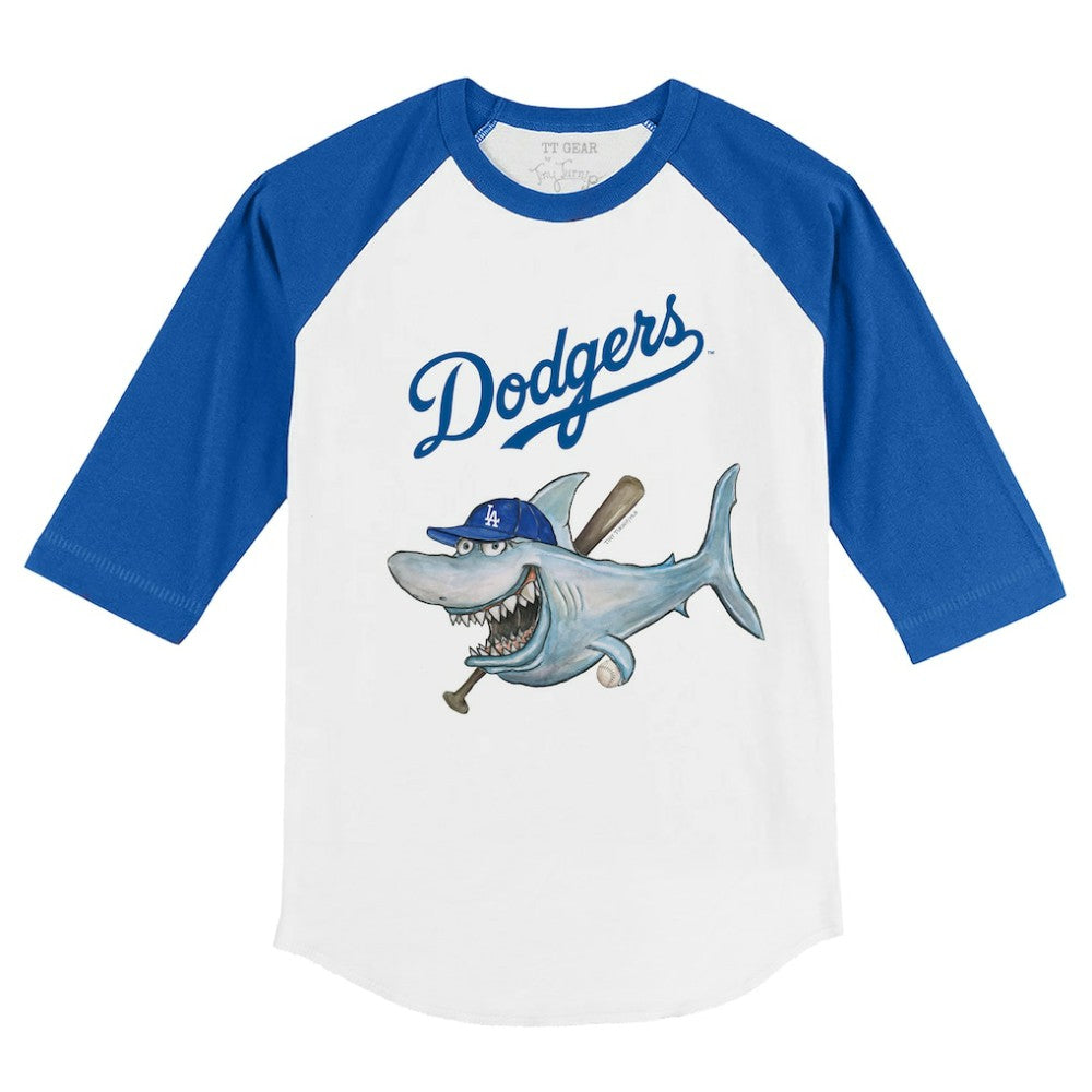 Los Angeles Dodgers Tiny Turnip Youth Shark 3/4-Sleeve Raglan T-Shirt - White/Royal