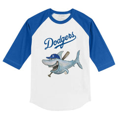 Los Angeles Dodgers Tiny Turnip Youth Shark 3/4-Sleeve Raglan T-Shirt - White/Royal