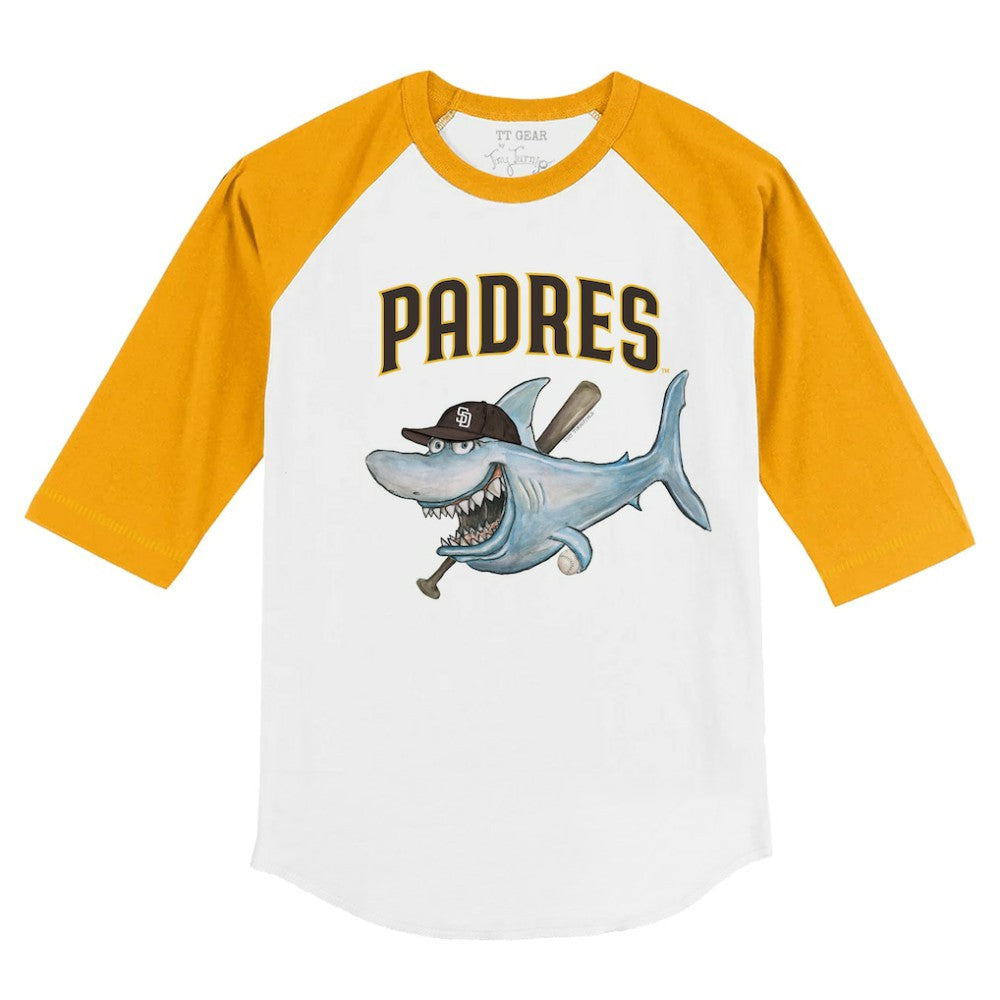 San Diego Padres Tiny Turnip Youth Shark 3/4-Sleeve Raglan T-Shirt - White/Gold