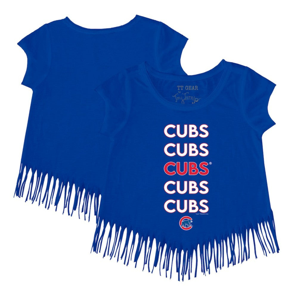 Chicago Cubs Tiny Turnip Girls Youth Stacked Fringe T-Shirt - Royal