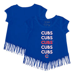 Chicago Cubs Tiny Turnip Girls Youth Stacked Fringe T-Shirt - Royal