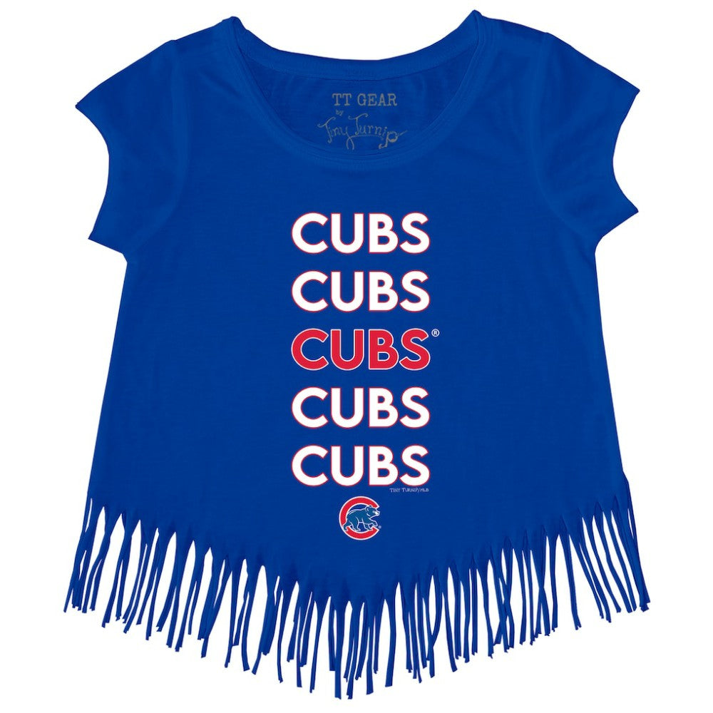 Chicago Cubs Tiny Turnip Girls Youth Stacked Fringe T-Shirt - Royal