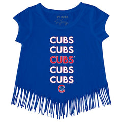 Chicago Cubs Tiny Turnip Girls Youth Stacked Fringe T-Shirt - Royal