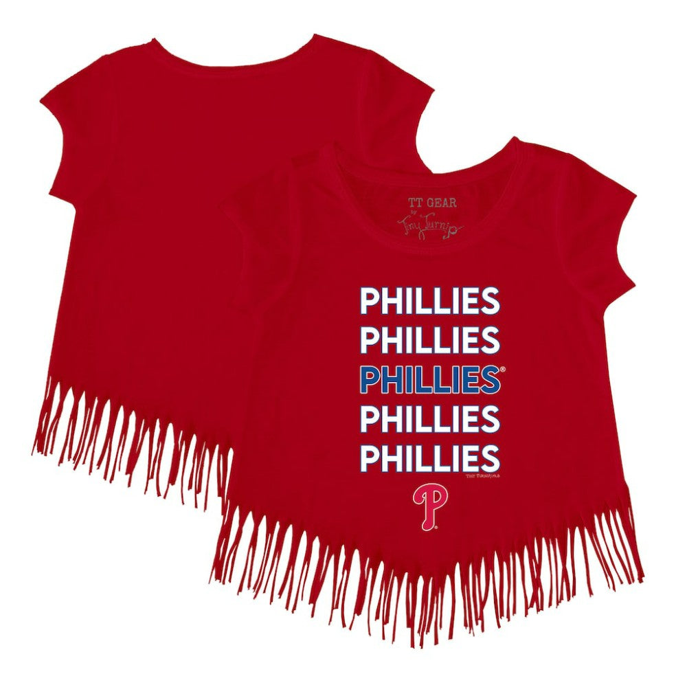 Philadelphia Phillies Tiny Turnip Girls Youth Stacked Fringe T-Shirt - Red