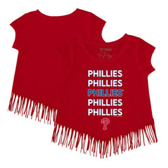 Philadelphia Phillies Tiny Turnip Girls Youth Stacked Fringe T-Shirt - Red