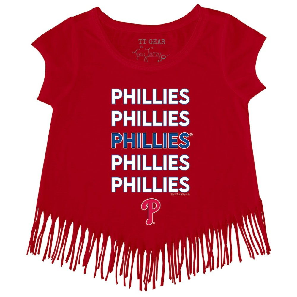 Philadelphia Phillies Tiny Turnip Girls Youth Stacked Fringe T-Shirt - Red