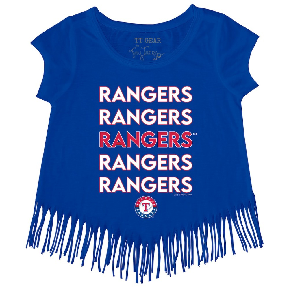 Texas Rangers Tiny Turnip Girls Youth Stacked Fringe T-Shirt - Royal