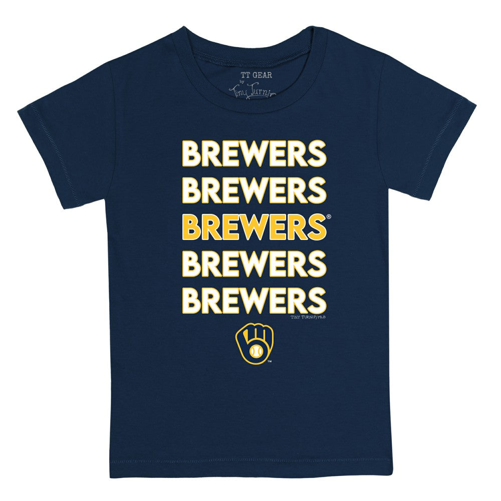 Milwaukee Brewers Tiny Turnip Youth Stacked T-Shirt - Navy