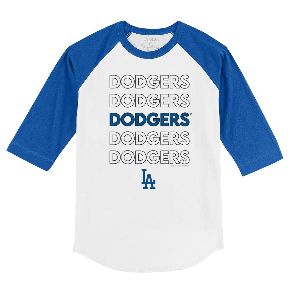 Los Angeles Dodgers Tiny Turnip Youth Stacked 3/4-Sleeve Raglan T-Shirt - White/Royal