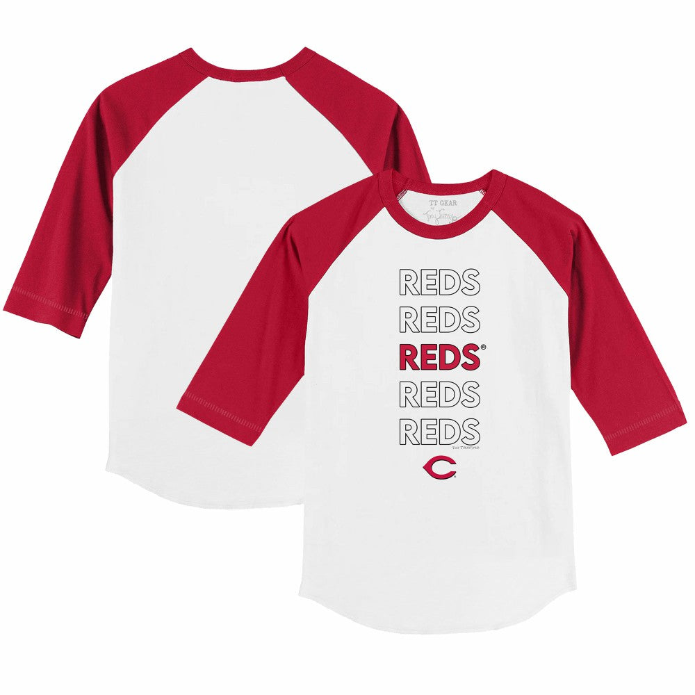 Cincinnati Reds Tiny Turnip Youth Stacked 3/4-Sleeve Raglan T-Shirt - White/Red