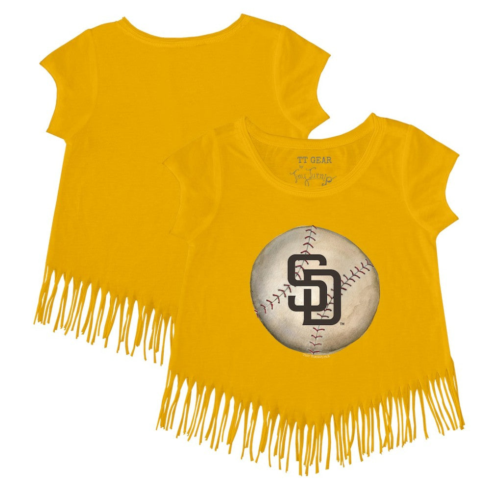 San Diego Padres Tiny Turnip Girls Youth Stitched Baseball Fringe T-Shirt - Gold