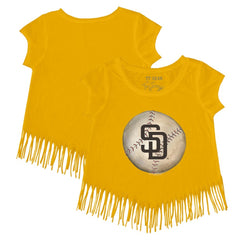 San Diego Padres Tiny Turnip Girls Youth Stitched Baseball Fringe T-Shirt - Gold
