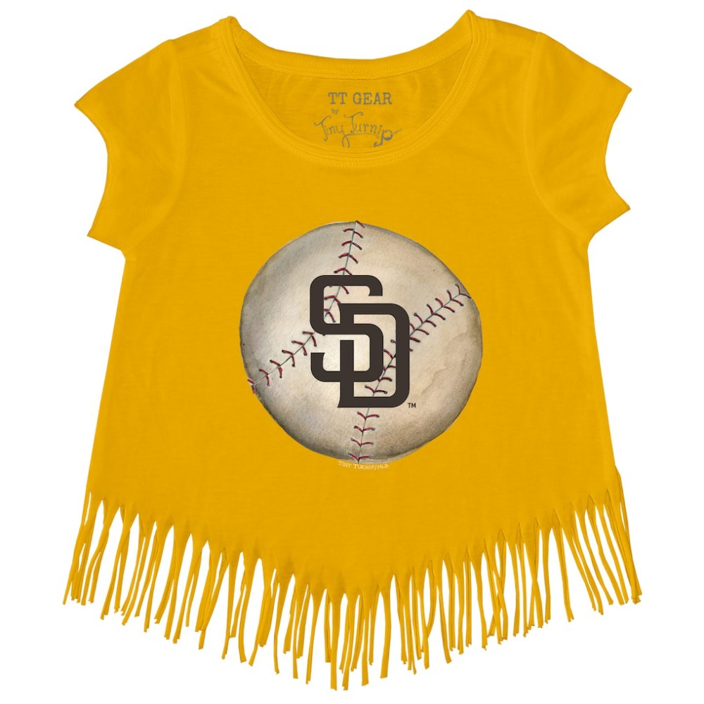 San Diego Padres Tiny Turnip Girls Youth Stitched Baseball Fringe T-Shirt - Gold