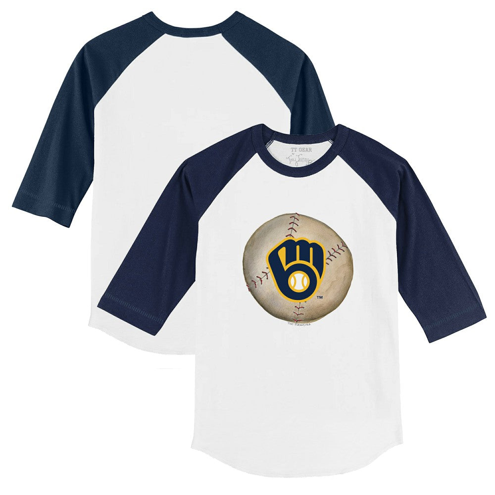 Milwaukee Brewers Tiny Turnip Youth Stitched Baseball 3/4-Sleeve Raglan T-Shirt - White/Navy