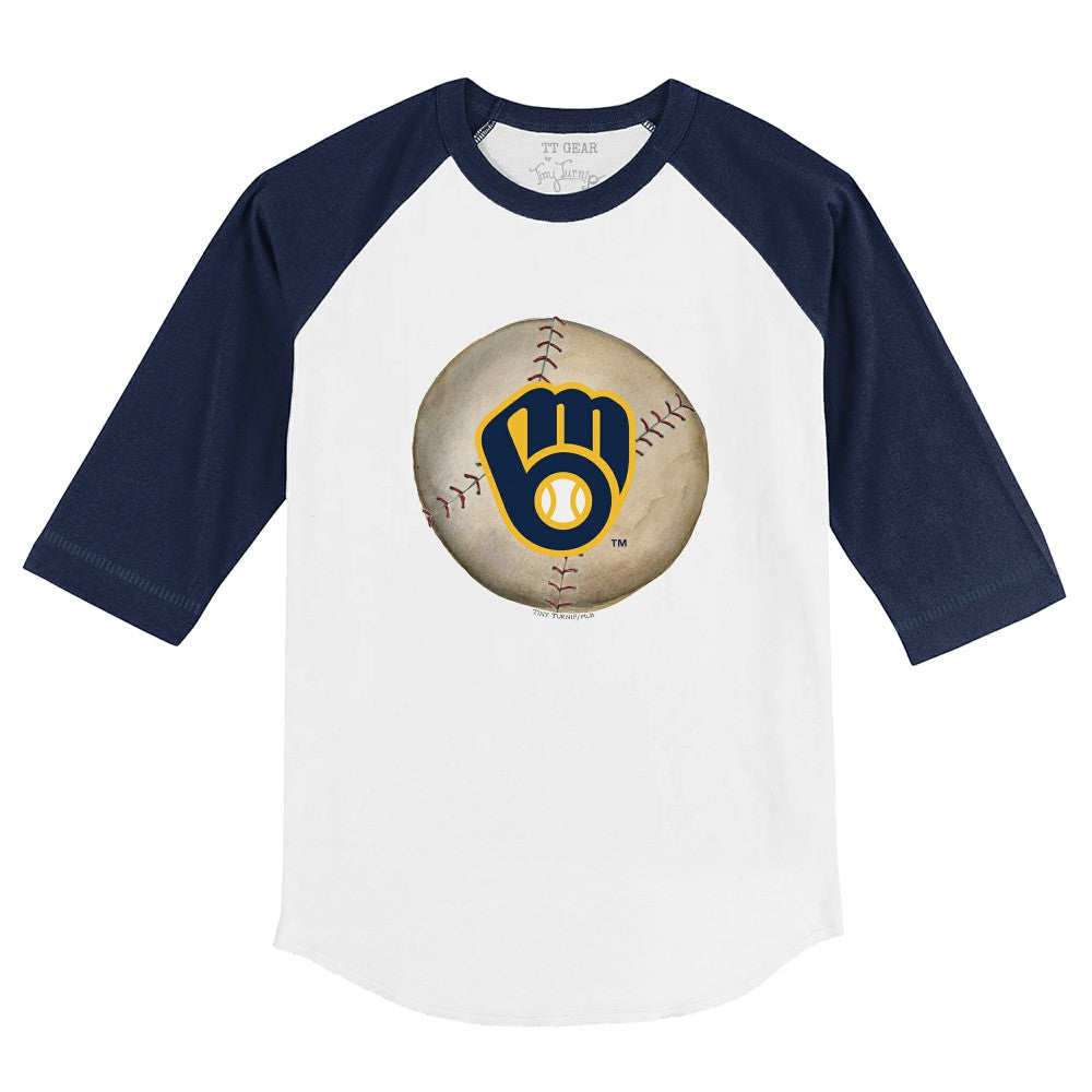 Milwaukee Brewers Tiny Turnip Youth Stitched Baseball 3/4-Sleeve Raglan T-Shirt - White/Navy