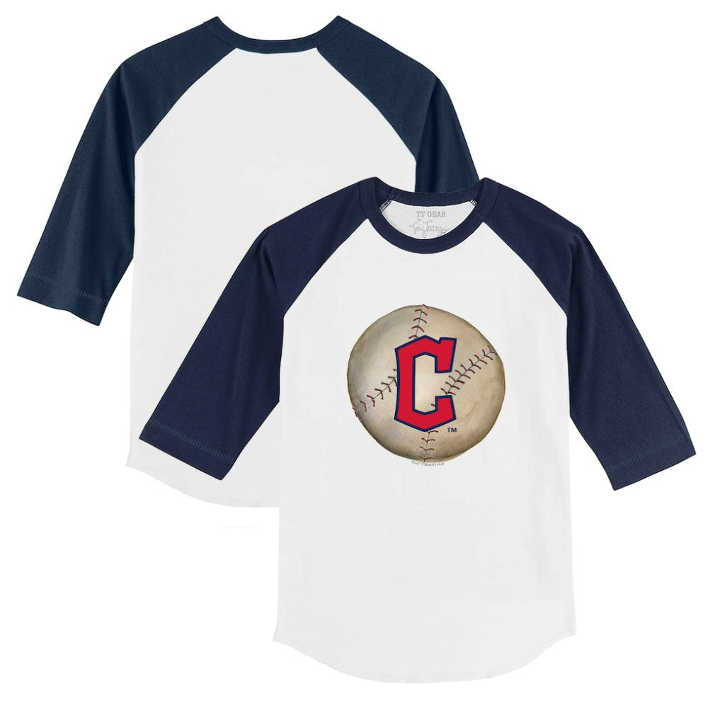 Cleveland Guardians Tiny Turnip Youth Stitched Baseball 3/4-Sleeve Raglan T-Shirt - White/Navy