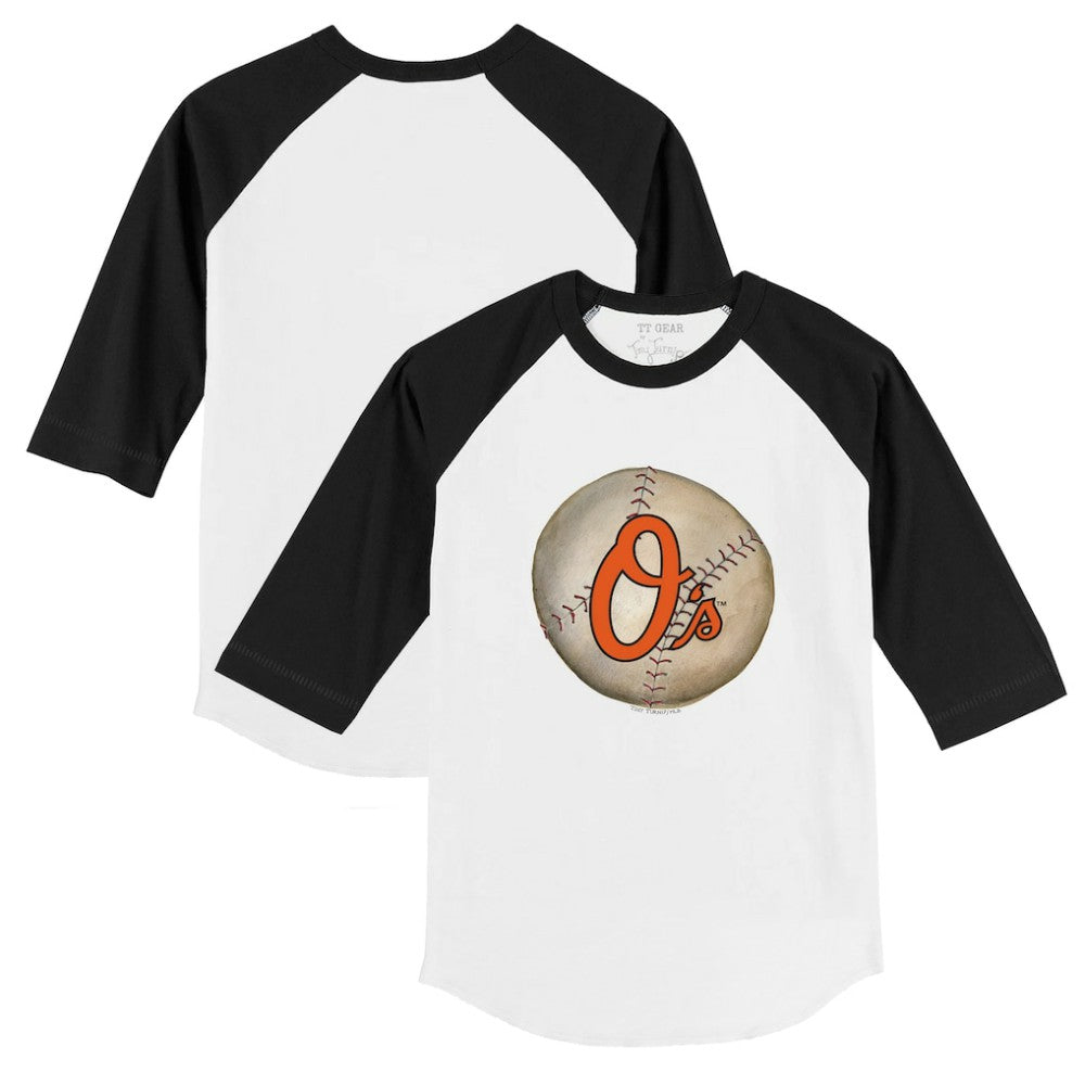 Baltimore Orioles Tiny Turnip Youth Stitched Baseball 3/4-Sleeve Raglan T-Shirt - White/Black