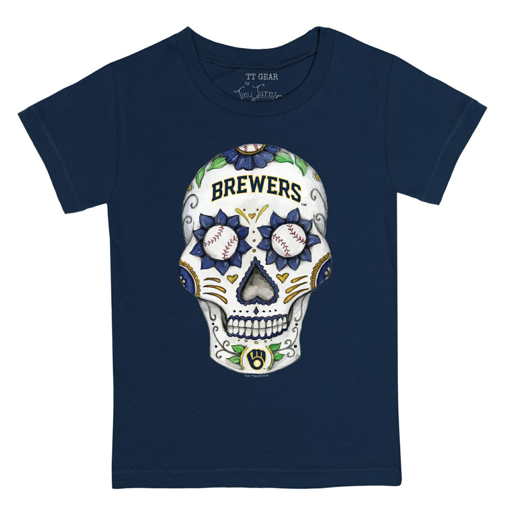 Milwaukee Brewers Tiny Turnip Youth Sugar Skull T-Shirt - Navy