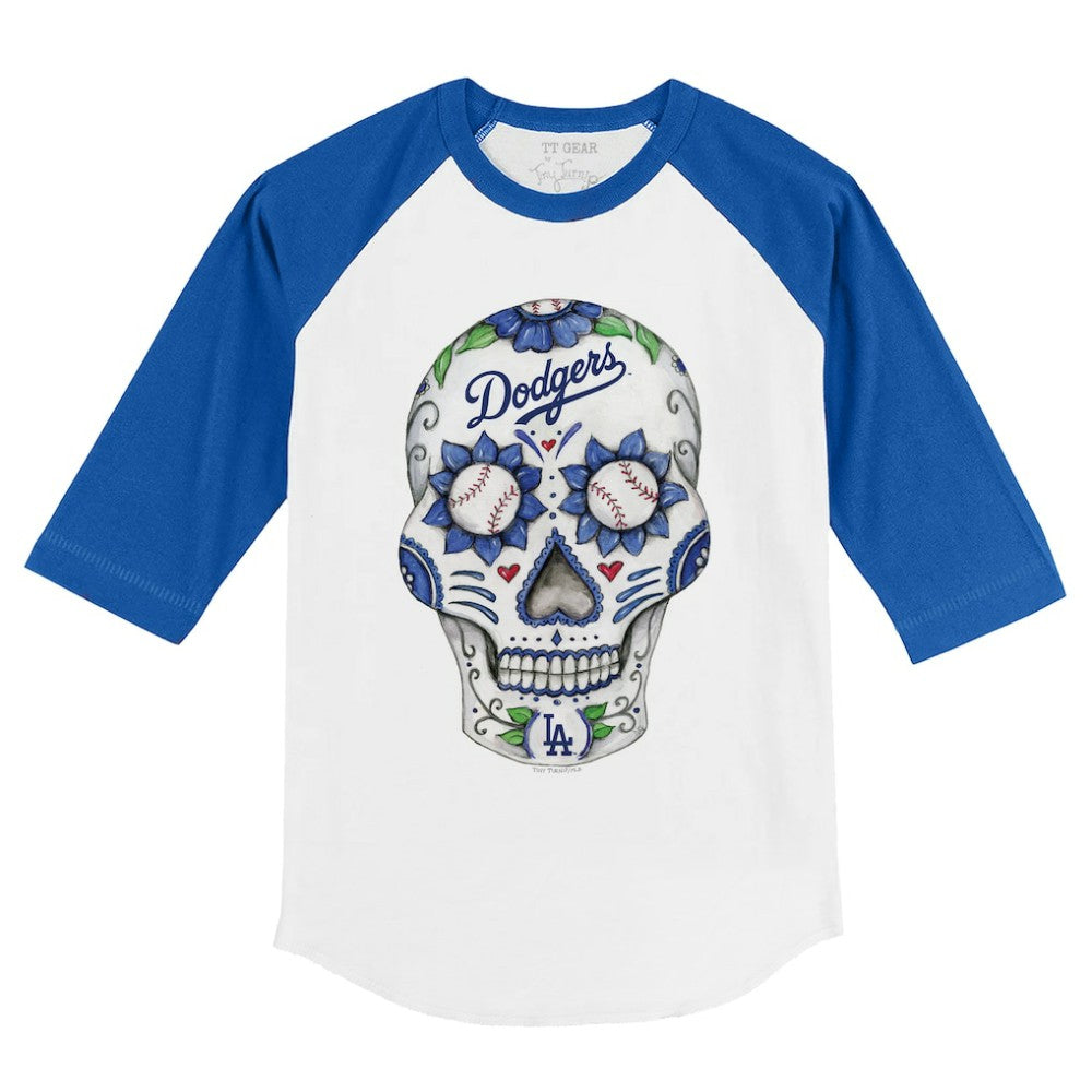 Los Angeles Dodgers Tiny Turnip Youth Sugar Skull 3/4-Sleeve Raglan T-Shirt - White/Royal