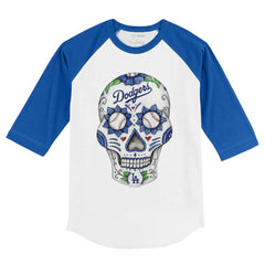 Los Angeles Dodgers Tiny Turnip Youth Sugar Skull 3/4-Sleeve Raglan T-Shirt - White/Royal