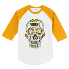 San Diego Padres Tiny Turnip Youth Sugar Skull 3/4-Sleeve Raglan T-Shirt - White/Gold