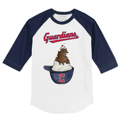 Cleveland Guardians Tiny Turnip Youth Sundae Helmet 3/4-Sleeve Raglan T-Shirt - White/Navy