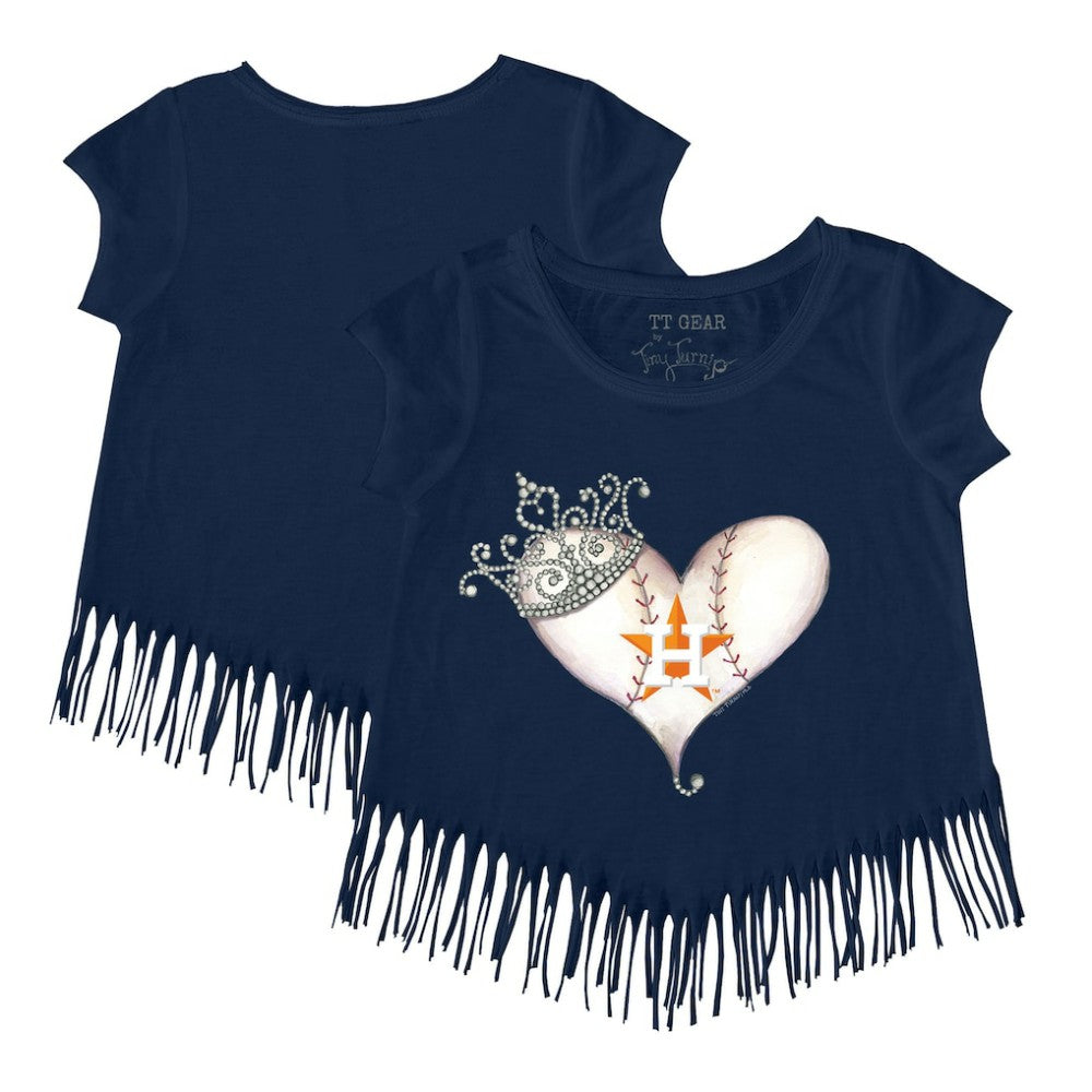 Houston Astros Tiny Turnip Girls Youth Tiara Heart Fringe T-Shirt - Navy