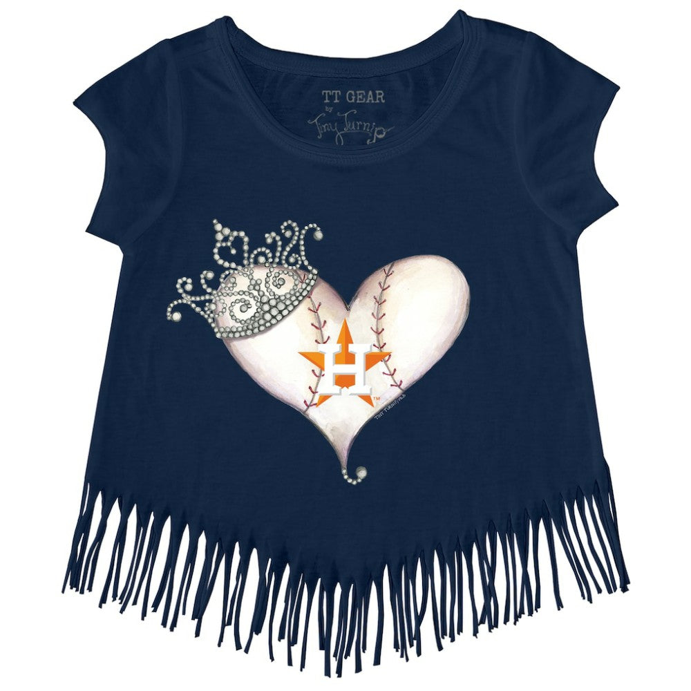 Houston Astros Tiny Turnip Girls Youth Tiara Heart Fringe T-Shirt - Navy