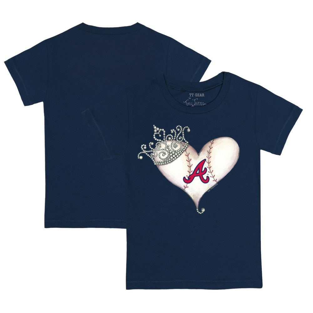 Atlanta Braves Tiny Turnip Youth Tiara Heart T-Shirt - Navy