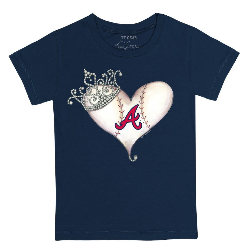 Atlanta Braves Tiny Turnip Youth Tiara Heart T-Shirt - Navy