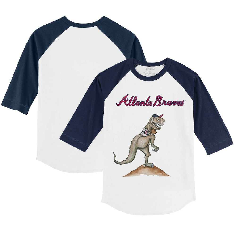Atlanta Braves Tiny Turnip Youth TT Rex 3/4-Sleeve Raglan T-Shirt - White/Navy